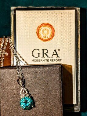NEW Moissanite real VVS1 925 sterling Silver pendant Necklace GRA